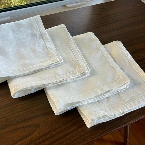 Set of 4 Vintage White Linen Hemstitched Napkins 15x15 - Picture 3 of 7